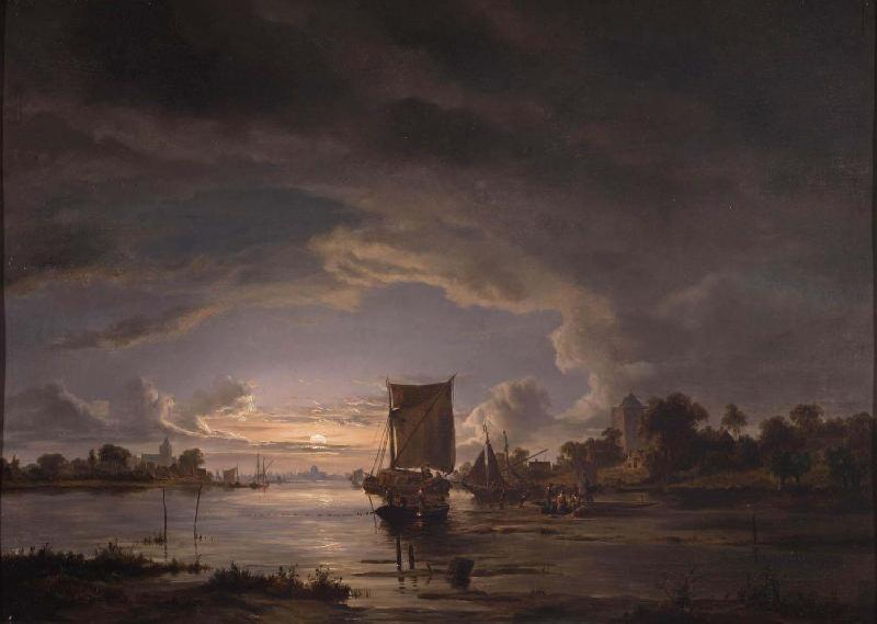 Jacob Abels An Extensive River Scene with Sailboat oil painting image